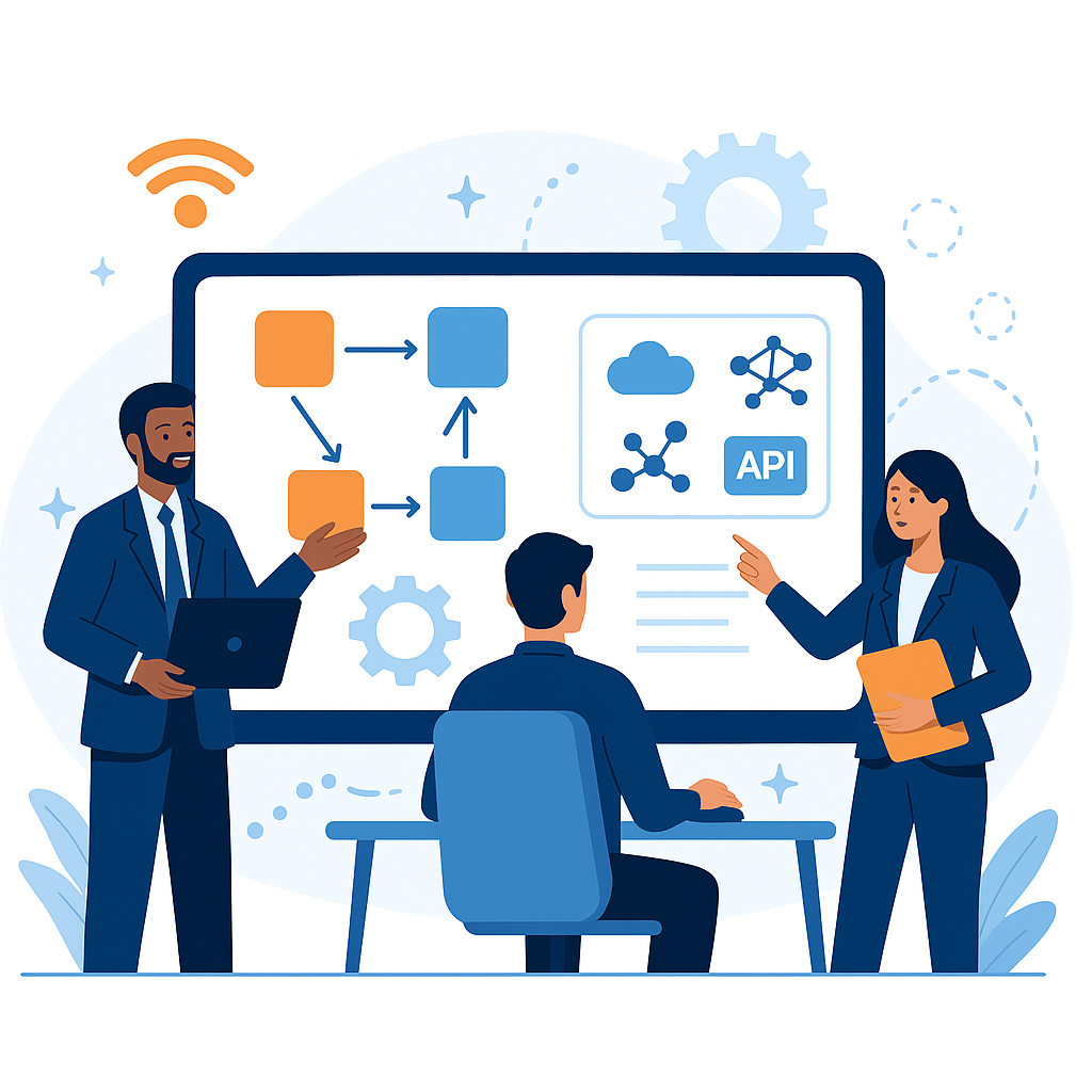 Business meeting about technology solutions